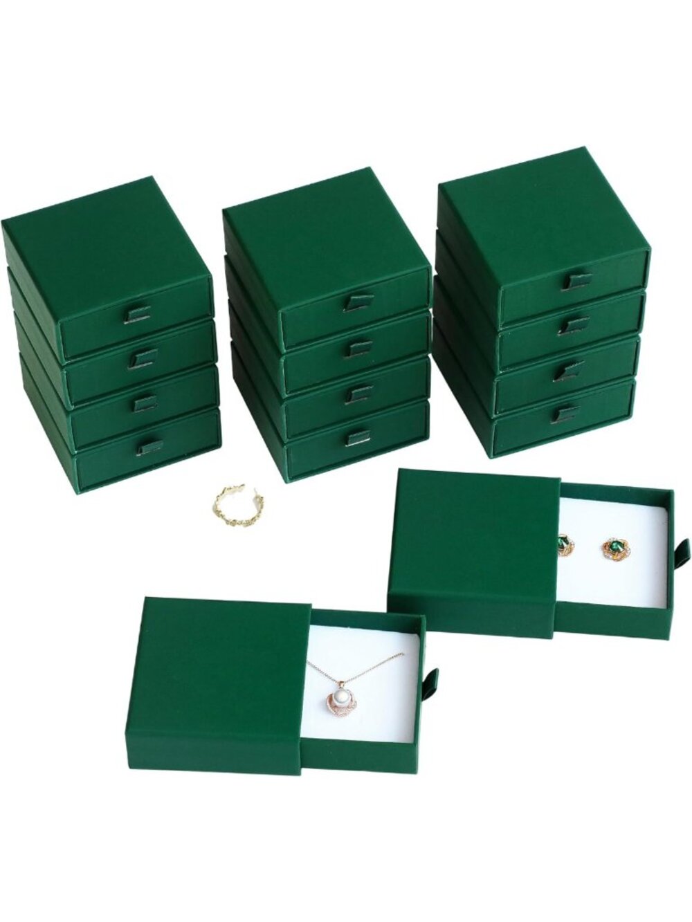 40Pcs Dark Green Jewelry Gift Boxes for Necklaces, Rings, Bracelets & Earrings